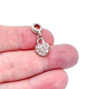 Silver-Tone Pink Crystal Heart Dangle Charm